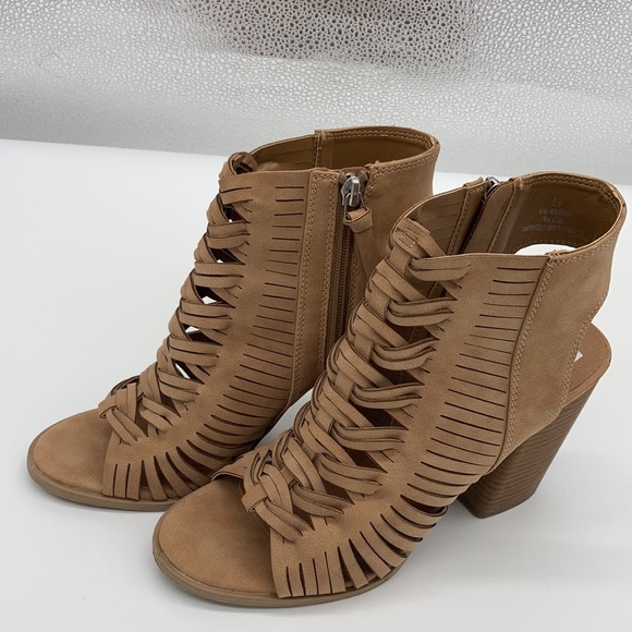 Dolce Vita Vegan Suede Open Toe Tan Booties 8.5 - Picture 3 of 6